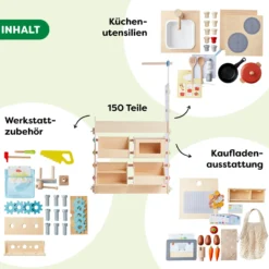 Creative Play 3 in 1 – Spielküche, Kaufladen & Werkstatt für Kinder