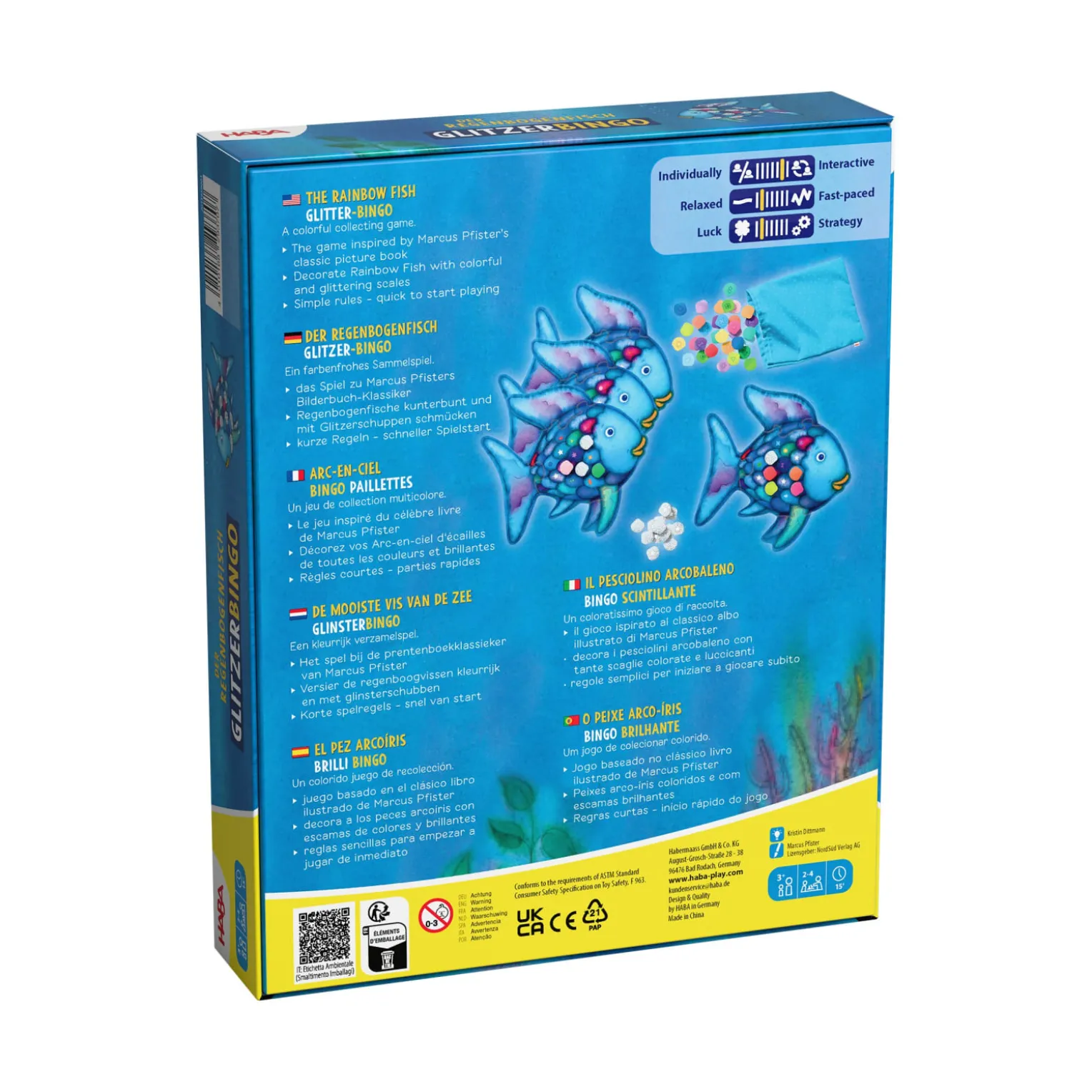 Der Regenbogenfisch – Glitzer-Bingo, Farbenspiel, ab 3 Jahren