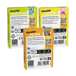 3er Set Kartenspiele, ab 3 J. – Mau Mau, Lotto, Peter + Kartenhalter