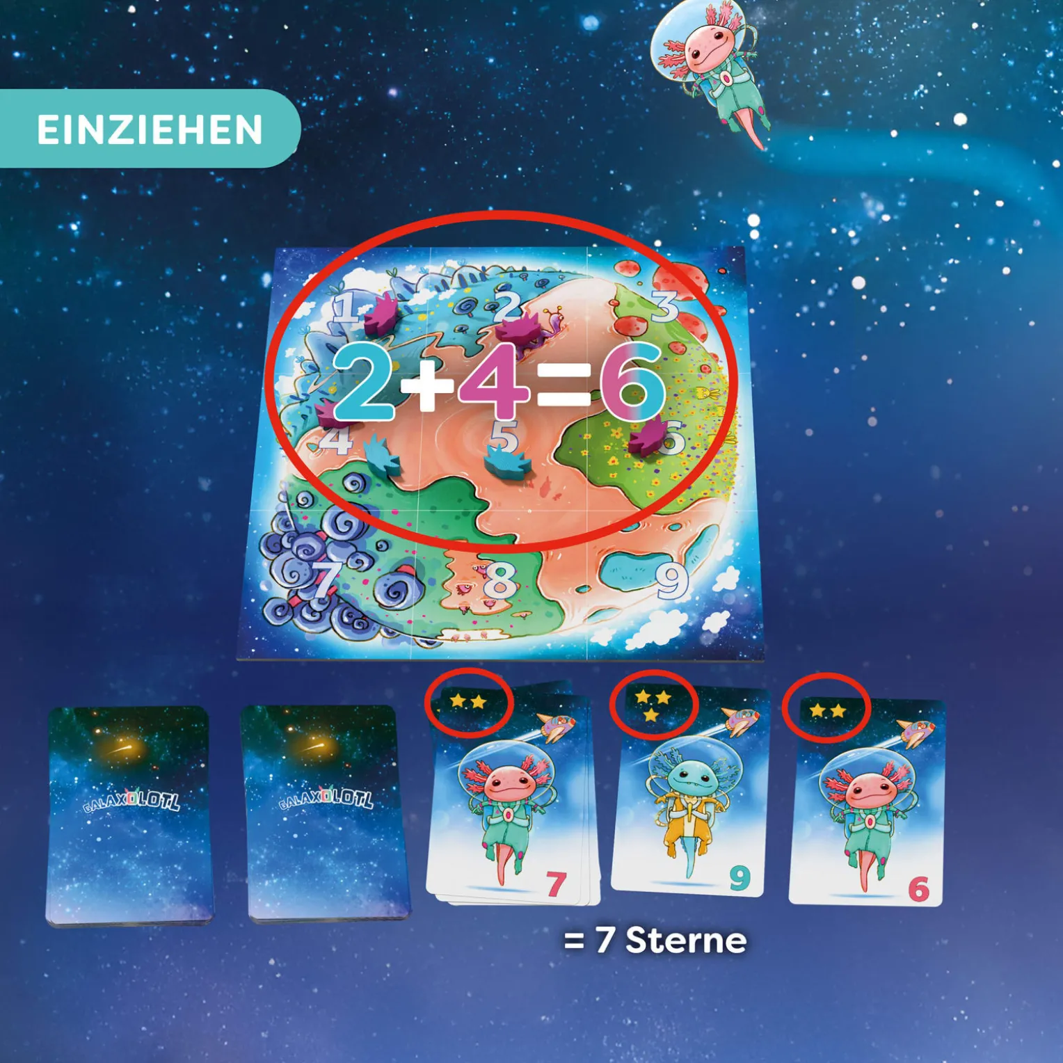 Galaxolotl - No Risk, No Stars!, Karten - und Brettspiel, ab 8 Jahren