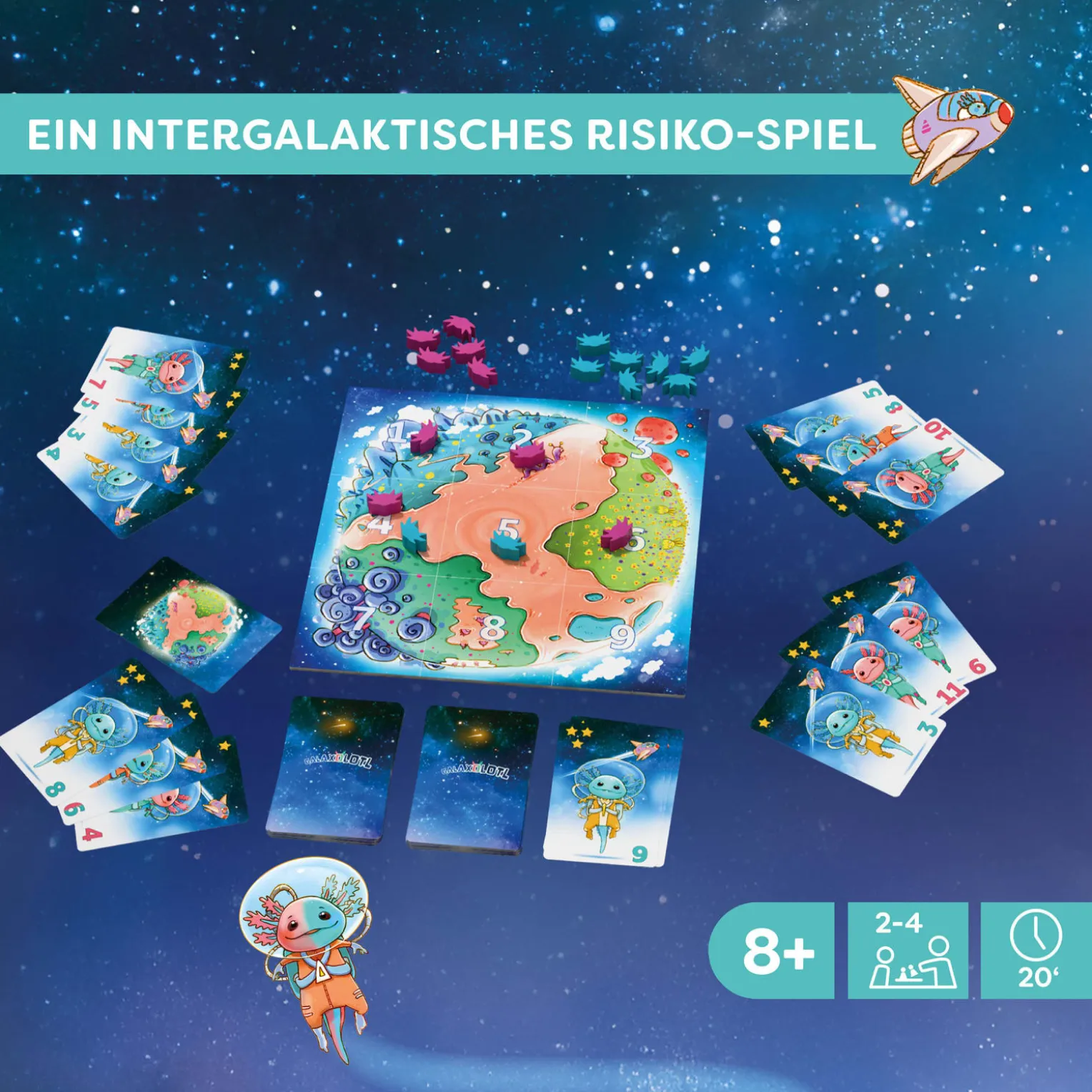Galaxolotl - No Risk, No Stars!, Karten - und Brettspiel, ab 8 Jahren