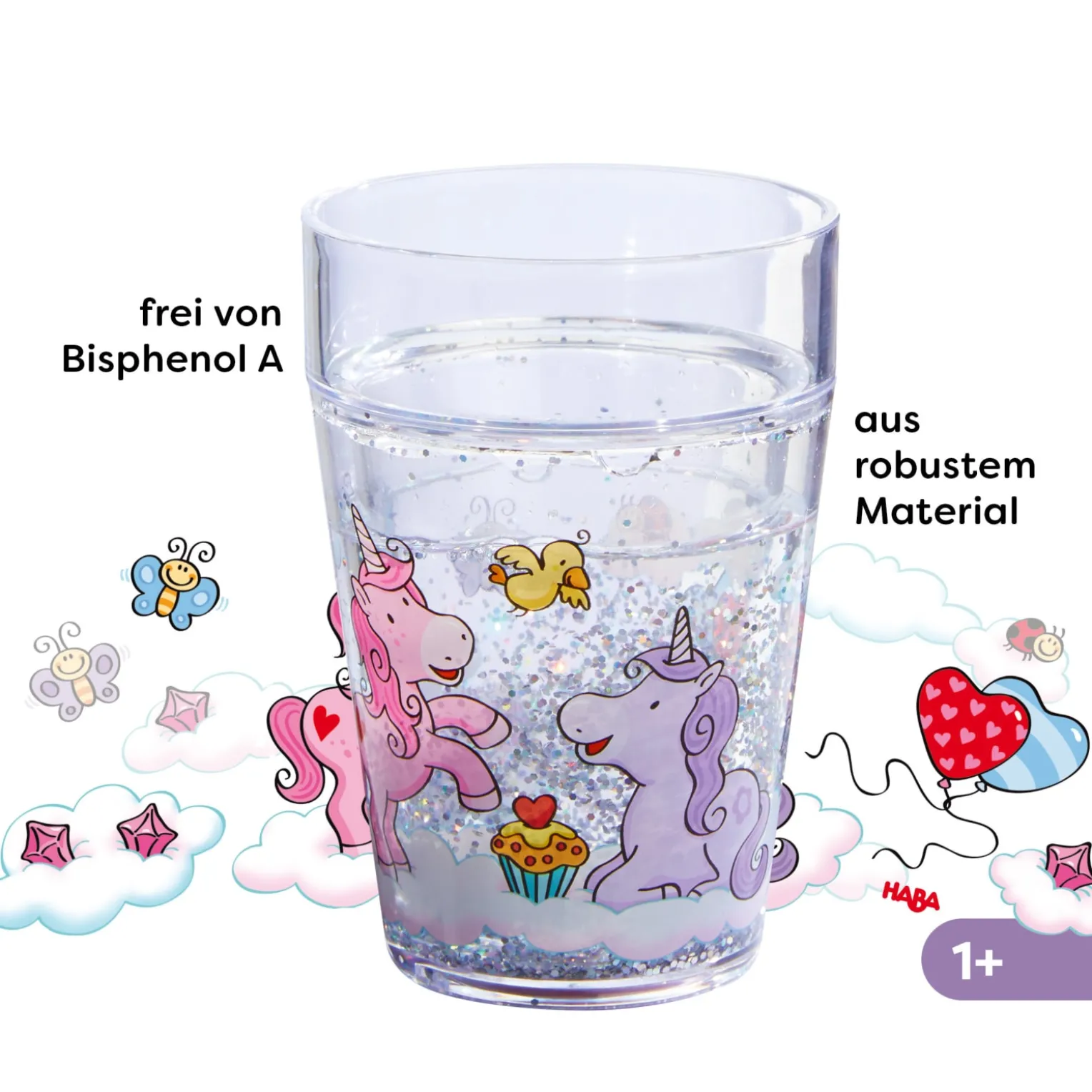 Glitzerbecher, Einhorn Glitzerglück, Kinderbecher, BPA-frei