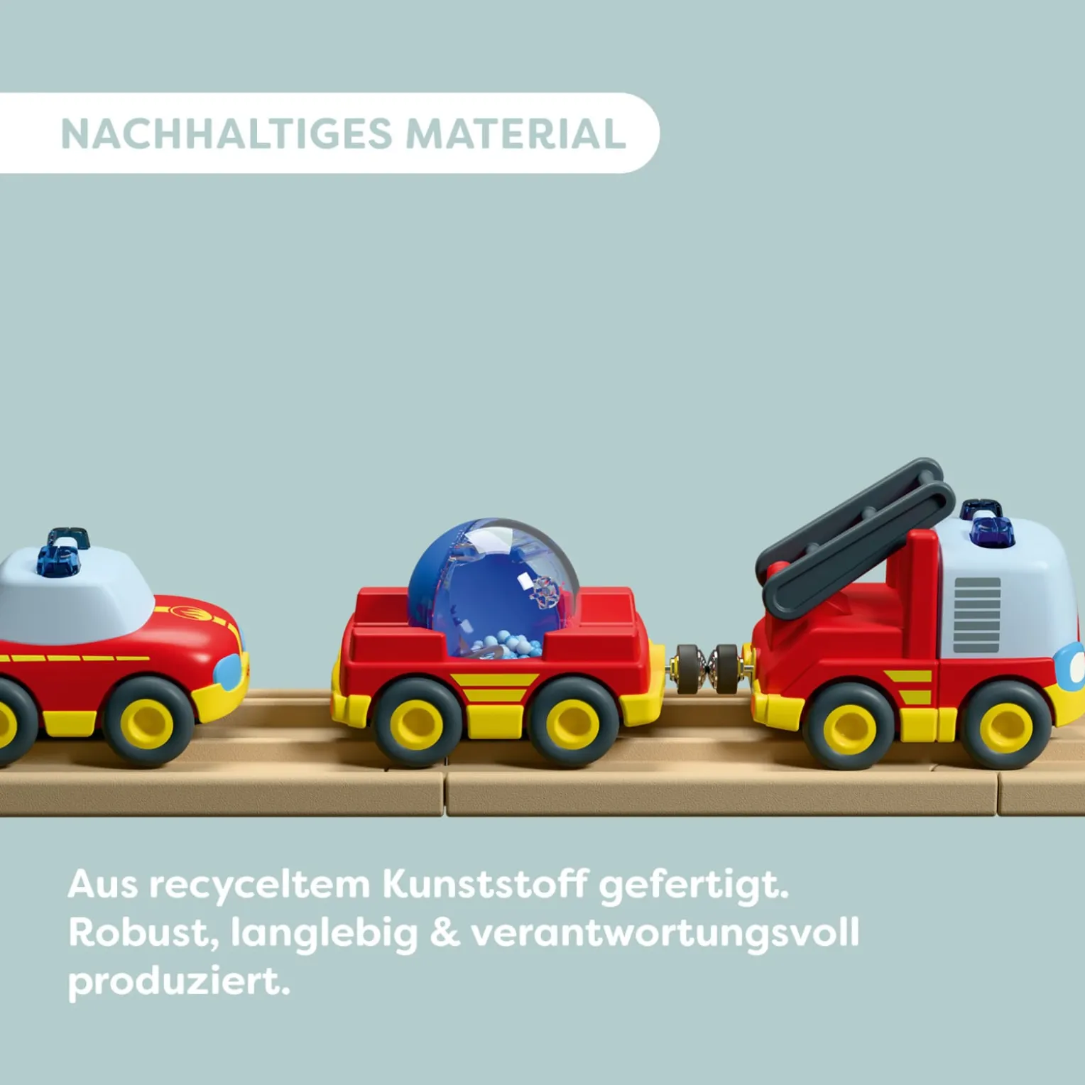 HABA Cars Feuerwehr-Spielset, mit 2 Autos, Hänger und Wasser-Kugel