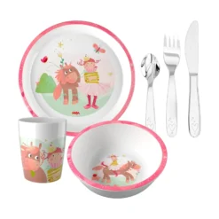 Kindergeschirr-Set Prinzessin, Kindergeschirr mit Besteck, 6-teilig