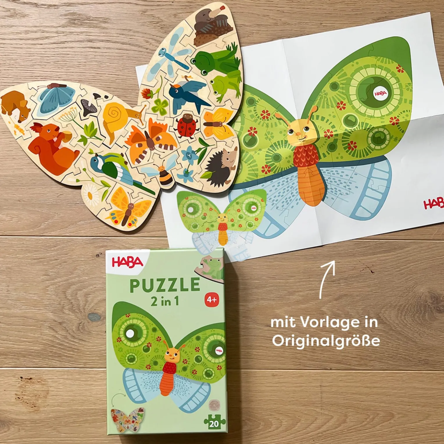 Kinder Holzpuzzle Schmetterling, 20-teiliges 2 in 1 Puzzle, ab 4 Jahren