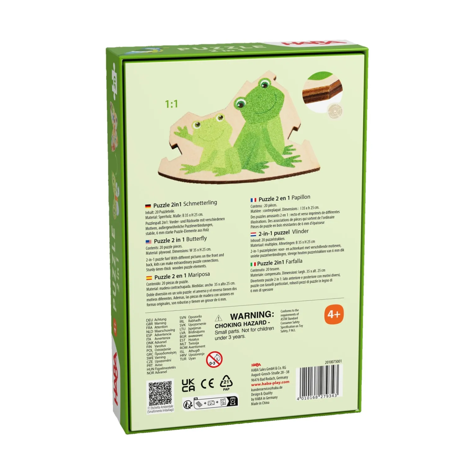 Kinder Holzpuzzle Schmetterling, 20-teiliges 2 in 1 Puzzle, ab 4 Jahren