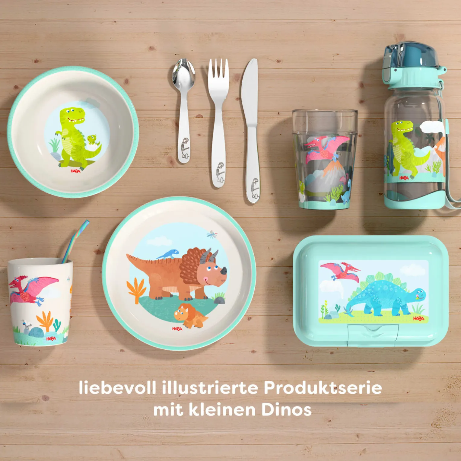 Lunch-Set Dino für Kinder, Dino-Brotdose & -Trinkflasche