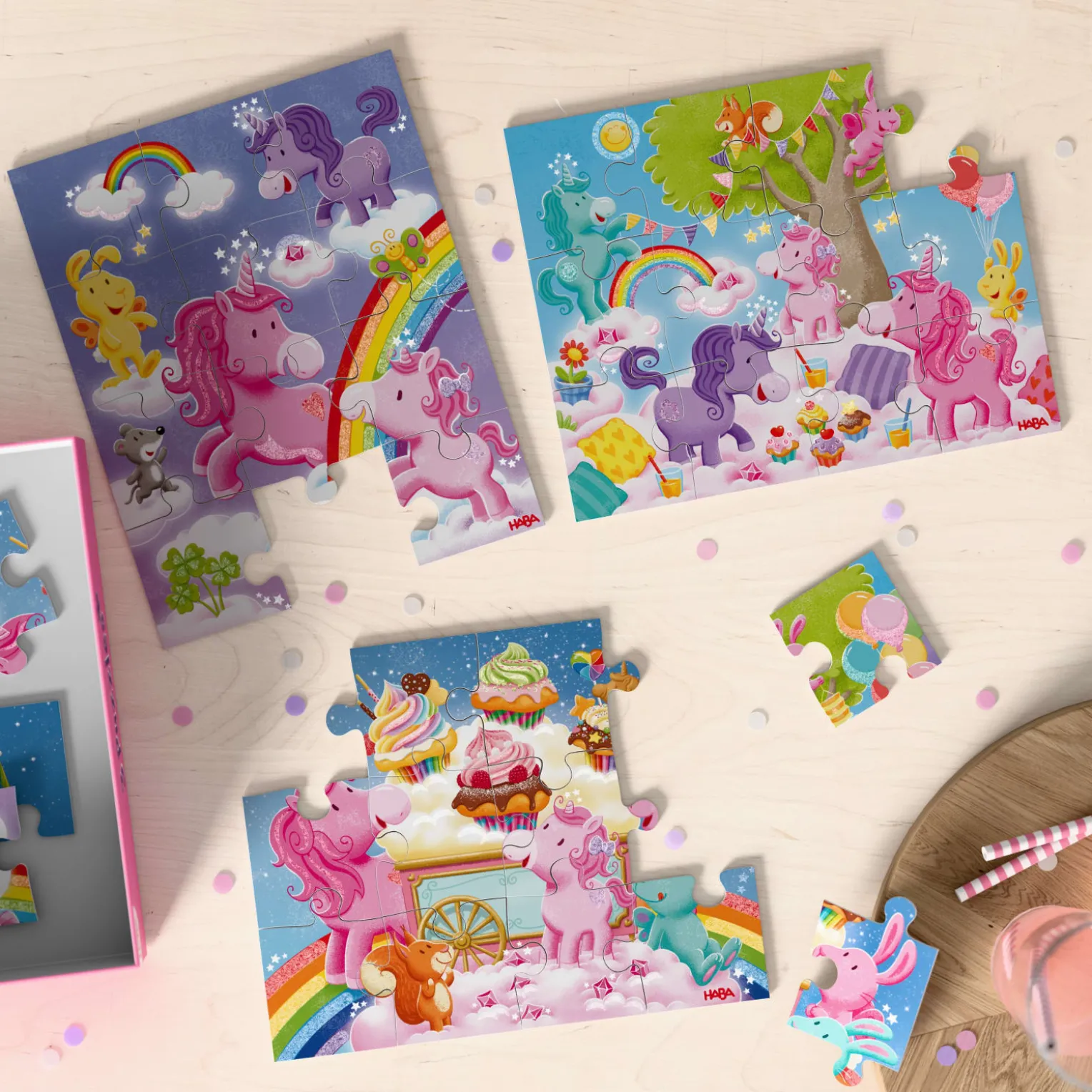 3 Puzzles - Einhorn Glitzerglück