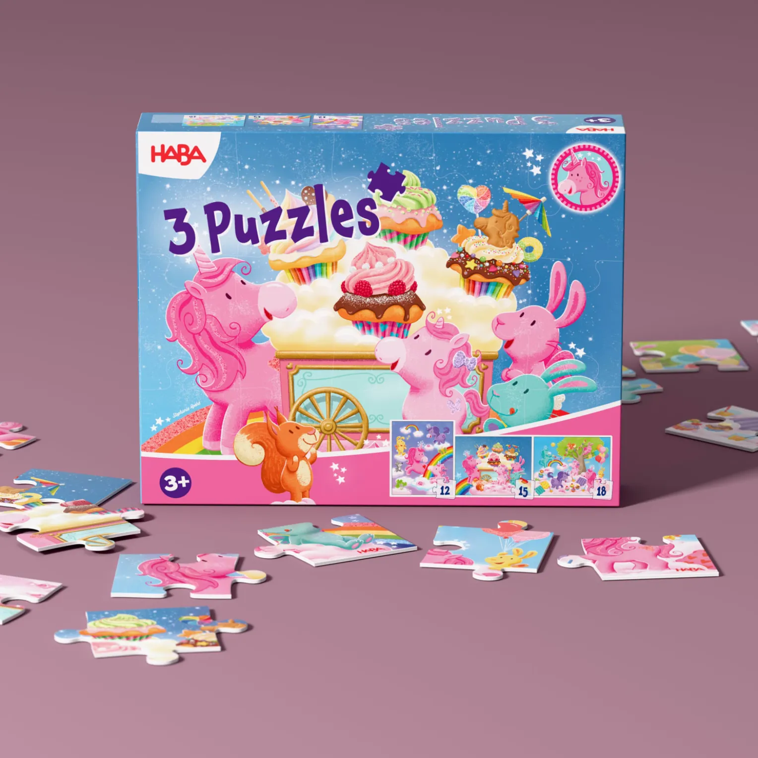 3 Puzzles - Einhorn Glitzerglück