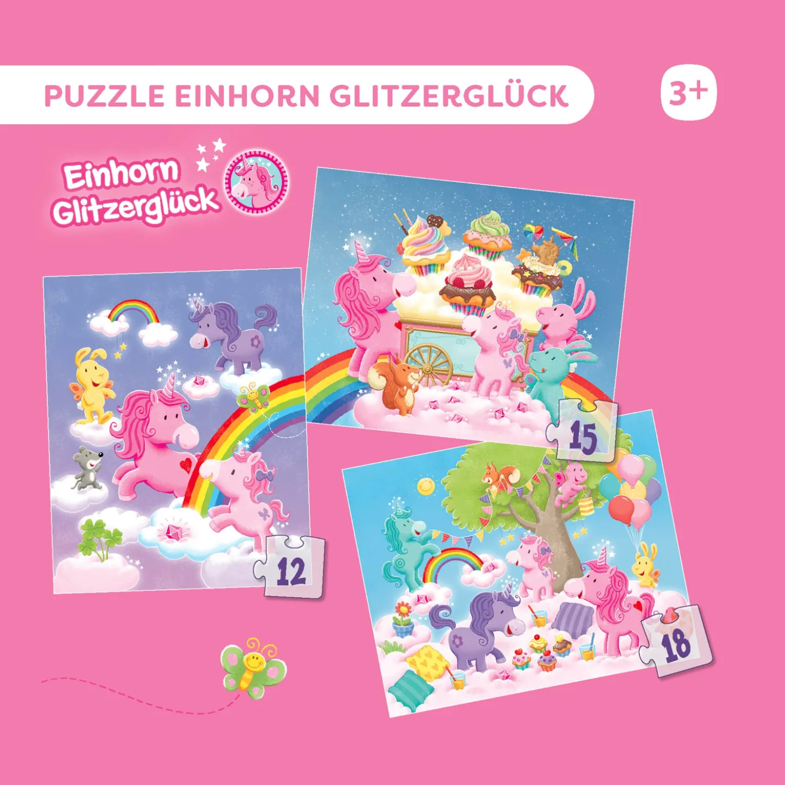 3 Puzzles - Einhorn Glitzerglück