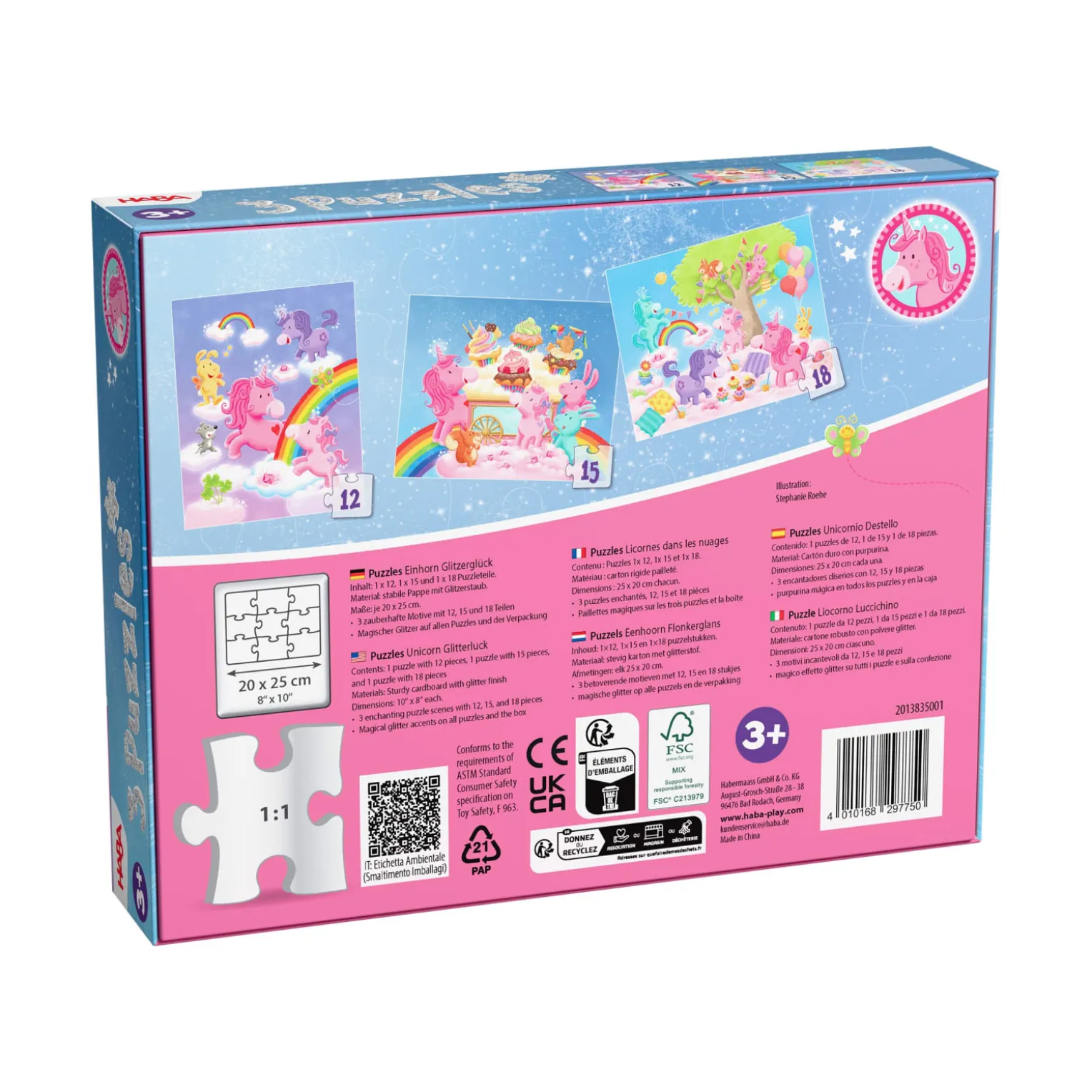 3 Puzzles - Einhorn Glitzerglück