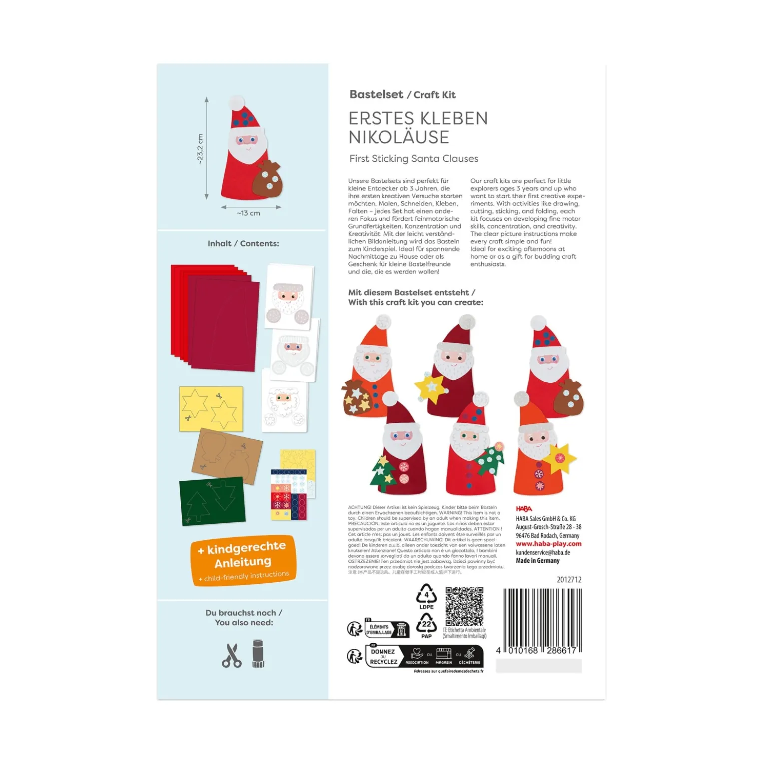 Sachenmacher Erstes Kleben Nikoläuse, Bastelset Weihnachten, ab 3 J.