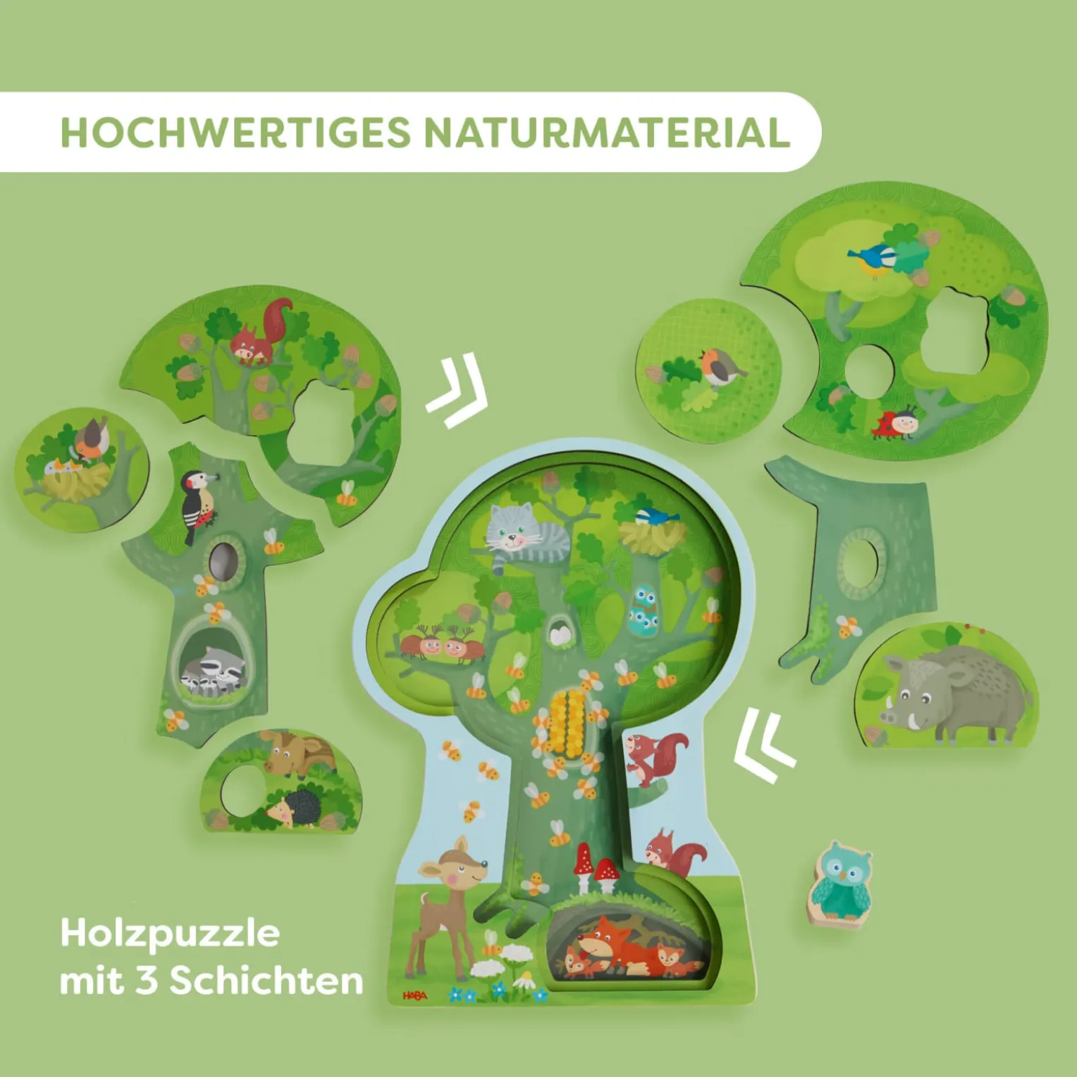 Schichtpuzzle Waldtiere, aus Holz, ab 3 Jahren