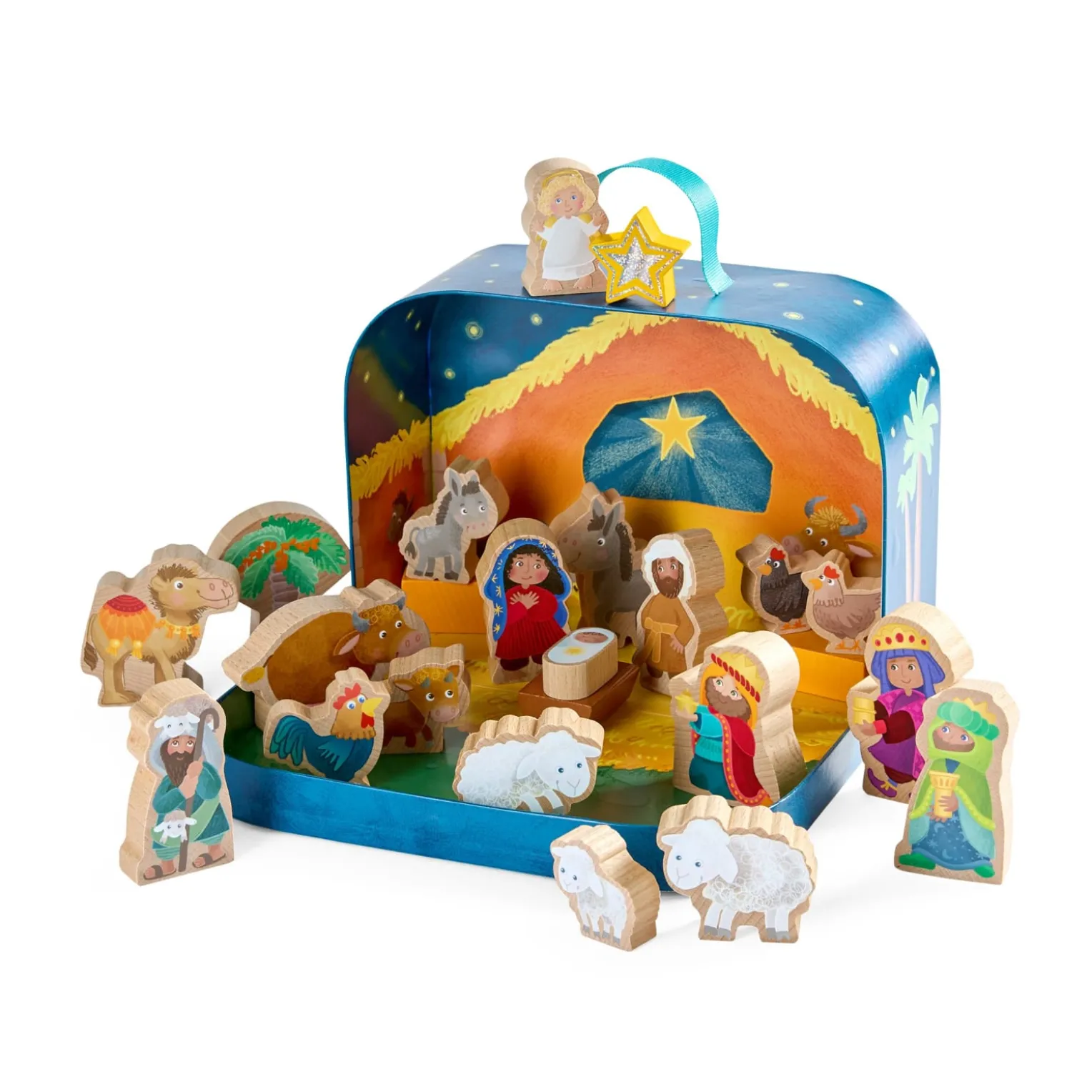 Spielkoffer, Weihnachtskrippe, mit 24 Holzfiguren, ab 18 Monaten