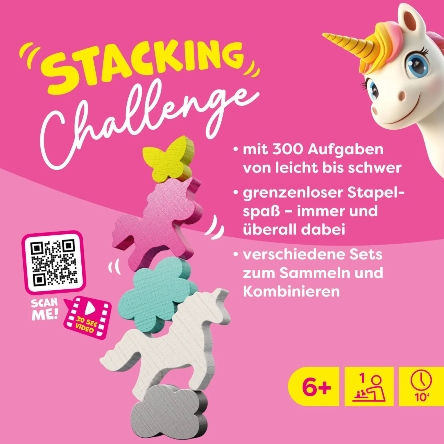 Stacking Challenge Unicorns, Stapelspiel Einhörner, ab 6 Jahren