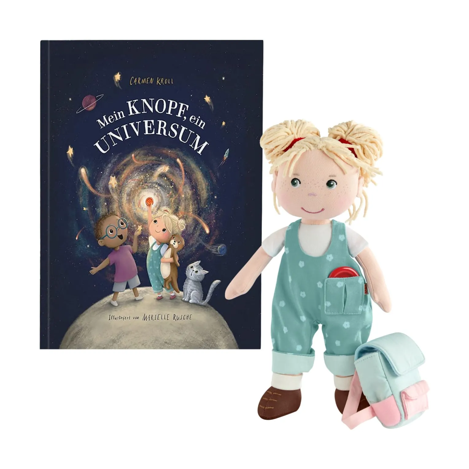 Stoffpuppe Tilli & Buch "Mein Knopf, ein Universum", Band 1